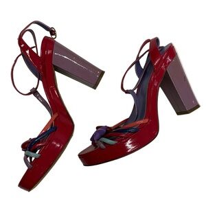 Coach Sz 8 Colourful Leather Chunky Platform Heeled Sandals